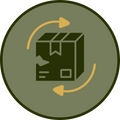 Delivery box icon with two arrows surrounding it.